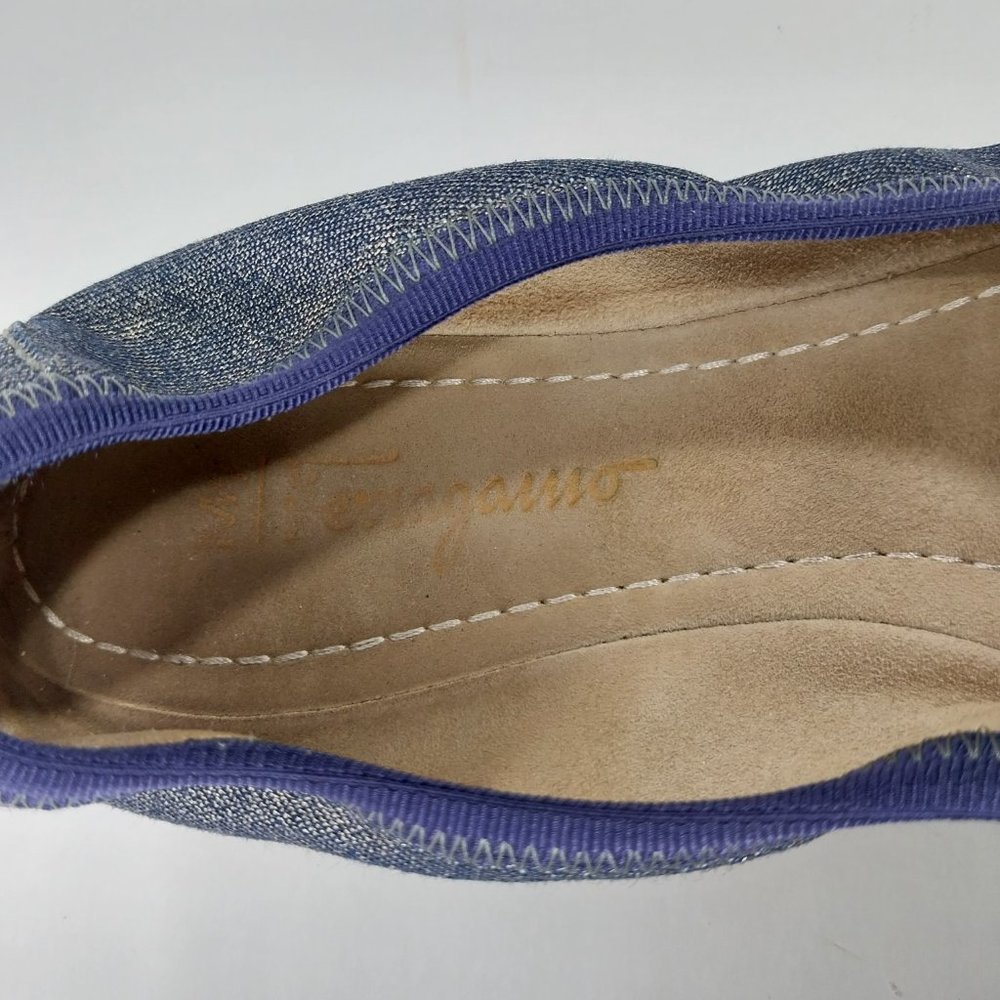 Salvatore Ferragamo Shoes Womens 5.5 M Purple My Joy Ballet Flats Bow Shimmer - Picture 11 of 13